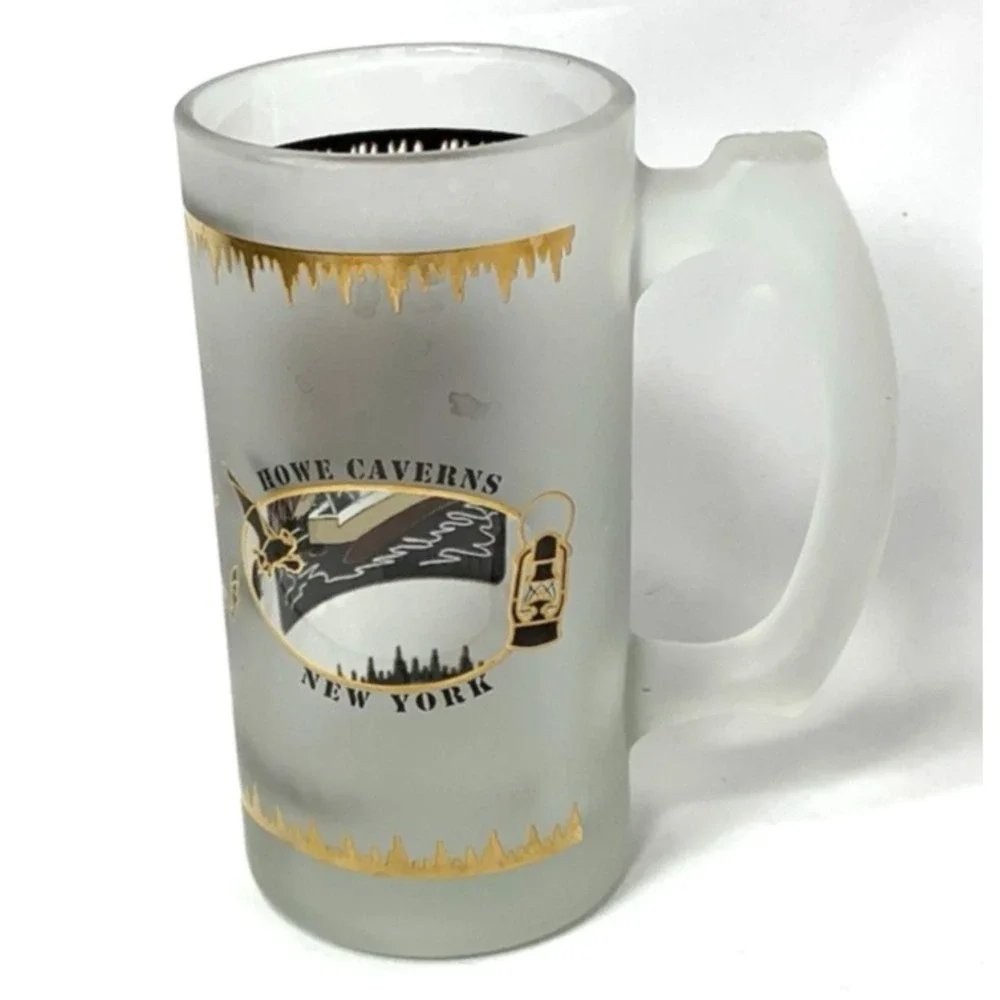 Howe‎ Caverns New York Souvenir Beer Mug Frosted Glass Painted See Thru Window